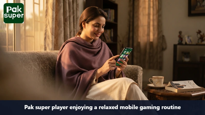 Pak super player enjoying a relaxed mobile gaming routine